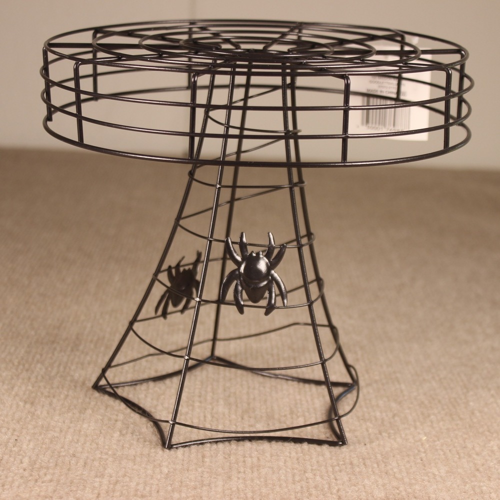 Halloween Spiderweb Cake Stand Black Wire Pedestal Decor with Spiders